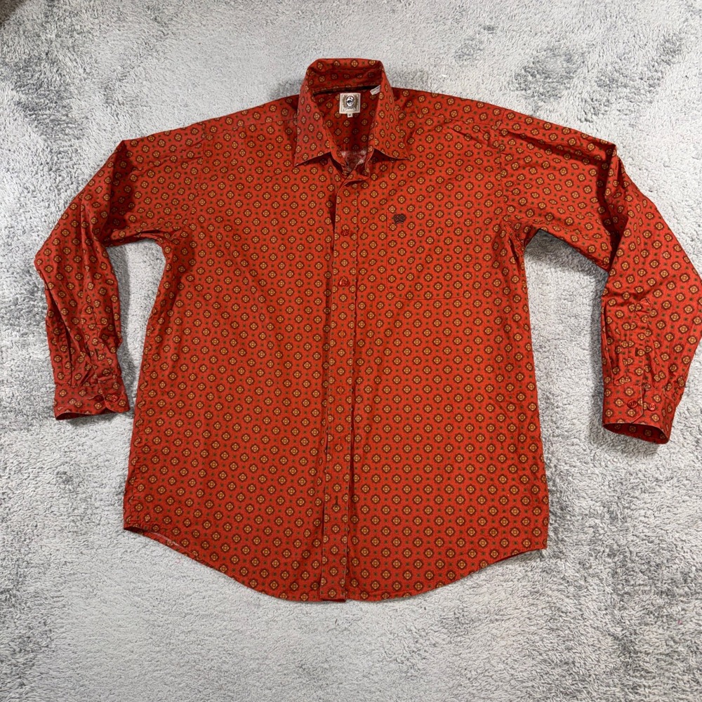 Cinch Mens Button Down Western Shirt Medium Red Geometric Medallion Cotton